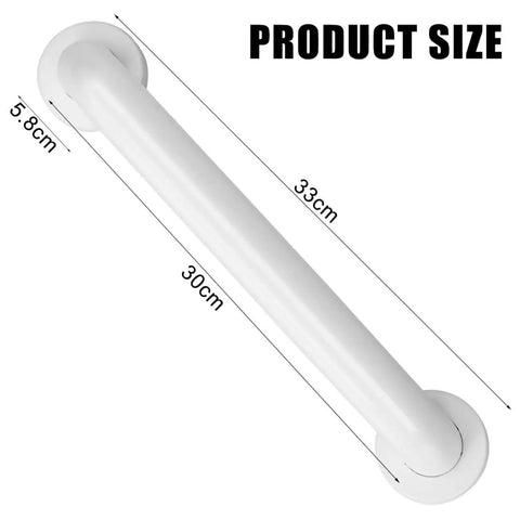 Straight Up Solid Stainless Steel Twelve Inch Bathroom Safety Grab Bar With Smooth Anti Slip Grip Perfect For Elderly Seniors Total Lifesaver Support Handle Easy Peasy Setup, showing dimensions of 30cm length and 5.8cm diameter.