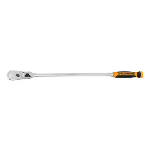 Half Inch Drive 90 Tooth Dual Material Locking Flex Head Teardrop Ratchet With Twenty Four Inch Reach for tight spaces