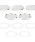 Five 3-inch stainless steel sanitary end caps with silicone gaskets for tri-clamp fittings