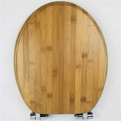 Universal Solid Wood Toilet Seat With Thick Padded Cover And Soft Close Lid designed to kill loud slamming noise, top view.