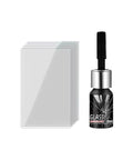 Scratch Repair Liquid For Glass Surfaces Quick Fix On The Go Clear Cracks And Scratches From Windscreens Watches Glasses And Home Screens With Portable Glass Repair Fluid shown next to glass sheets.