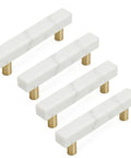 Straight Up Premium White Marble Cabinet Pulls With Slick Gold Aluminum Drawer Handles 3.78 Inch 96Mm Center To Center 4Pack