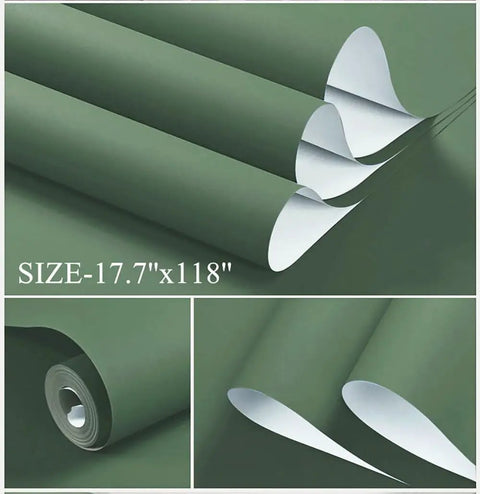 Removable Peel And Stick Wallpaper In Rich Dark Green For Walls Or Cabinets Self Adhesive Textured Solid Color Vinyl Roll 118 By Seventeen Point Seven Inches Renter Friendly Easy Install Eco Friendly Upgrade, shows roll and texture details