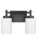 Two Light Black Vanity Sconces, Dope Industrial Style Bathroom Lighting Fixture With Milky Glass Shades front view