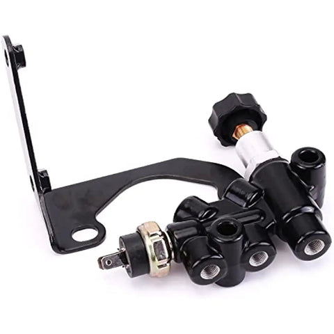 Slick Universal Brake Proportioning Valve Kit With Adjustable Knob And Mounting Bracket detailed view with stainless lines.