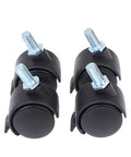 Heavy Duty Office Chair Wheels And Furniture Casters With Swivel Lock Brake Universal Replacement Parts For Desk And Studio Roll Sweet And Smooth Zero Hassle Swap In Classic Black, close-up of four caster wheels.