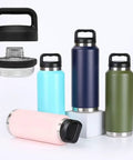 Chug Cap Lid Replacement For Rambler Water Bottle 18 Oz 26 Oz 36 Oz 64 Oz Screw Top Fits Rambler Models, shown with bottles