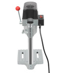 Get Your Hands On This 340W Portable Mini Bench Drill Press With 3 Speed Settings. Front view showcasing compact design and handle.