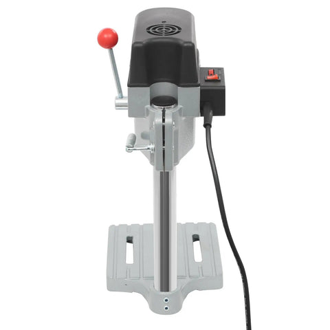 Get Your Hands On This 340W Portable Mini Bench Drill Press With 3 Speed Settings. Front view showcasing compact design and handle.