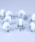 8 Pcs Inch PP Swivel Caster for Furniture and Office Chairs with white wheels and metal bases, ideal for smooth rolling.