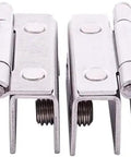 Straight Up No Fuss Dual Clamp Adjustable Stainless Steel Shower Glass Door Hinges displayed from front angle, showcasing dual clamp design.