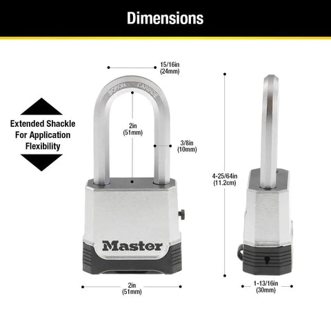 Heavy Duty Outdoor Weather Resistant Combination Padlock With Resettable Code And Boron Carbide Shackle dimensions shown