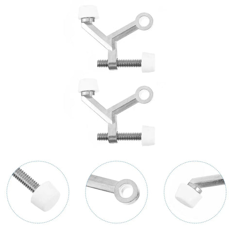 Heavy Duty Zinc Alloy Door Stopper Set Two Pack Anti Pinch Wall Protectors shown with close-up details of grips and mounting holes