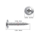 Heavy Duty Two Hundred Piece Set Of Number Eight By One Inch Quarter Phillips Truss Head Wood Screws Made From Forty Ten Stainless Steel, shown in detail with measurements.