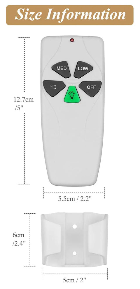 Remote Control Replacement FAN 53T For Ceiling Fans Works With FAN28R Or FAN18R Receivers Only 3 Speed Options Built In Light Dimmer 303.9 MHz Easy Mount Holder Setup Remote Unit Only