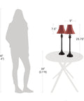Buffet Table Lamps Set Of 2 With Bronze Finish And Burgundy Fabric Shade, 25.75 Inches Tall, displayed on a table with size guide.