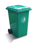 Rock Solid 240L Outdoor Trash Can With Flip Top Lid And Smooth Rolling Wheels Galvanized Steel Roll Bin Truck Ready For Commercial Garbage Hauling Green, side view.