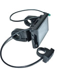 Color Screen Ebike LCD Display For 24V To 72V Systems Easy Install E Bike Meter Panel That Shows Speed Time Power Temperature And More Black Plus Easy Mount displayed at an angle showing the mount and wires.