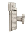 Side view of solid brass cabinet latch with classic Windsor twist design in brushed nickel finish, antique style handcrafted hardware.