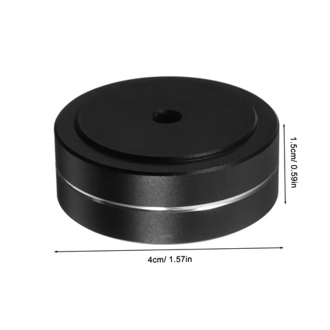 Aluminum Foot Pads For Audio Gear And Computer Cases, black round anti slip vibration isolation feet, 4cm diameter, side view
