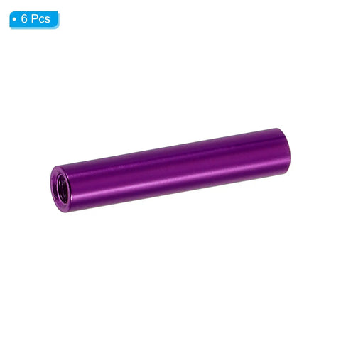 6 Pack Heavy Duty M3 Threaded Standoff Spacer Nuts In Purple Aluminum For Electronics Mods And DIY Rig Builds Offering Solid Support With 1/8 Inch ID 3/16 Inch OD And 1 Inch Length To Raise And Lock Parts With No Slop, close-up view of a single purple aluminum standoff.