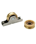 Four Pack V Groove Sliding Door Rollers Copper Cabinet Casters Heavy Duty Furniture Pulleys with steel core and copper finish