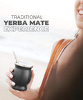 Level Up Your Daily Sip Routine With This Sleek Double Wall Stainless Steel Yerba Mate Cup Set Featuring Two Reliable Bombillas And A Hassle Free Cleaning Brush, woman holding stainless steel gourd at the beach.