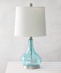 Modern Sage Green Dimpled Glass End Table With White Fabric Shade Lamp Sleek Bedside Table With Brushed Nickel Accents And Easy Rotary Switch Perfect Living Room Or Bedroom Accent