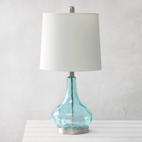 Modern Sage Green Dimpled Glass End Table With White Fabric Shade Lamp Sleek Bedside Table With Brushed Nickel Accents And Easy Rotary Switch Perfect Living Room Or Bedroom Accent