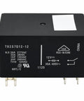 Rugged 12V Dc Power Relay Compatible With T92S7D And 1393212-8 Specs, black 8-pin relay with terminals and specifications.