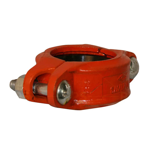 10 Inch Grooved Rigid Coupling Heavy Duty Ductile Iron Pipe Fitting Rock Solid Grip For Straight Shooter Setup Wet And Dry Plumbing Runs Rated To 500 Psi Bright Orange Industrial Finish side view of coupling