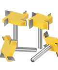 Four Piece One Quarter Inch Shank Router Bit Set For Spoilboard Surfacing And Rabbet Slot Grooving With Four Wing Cutters