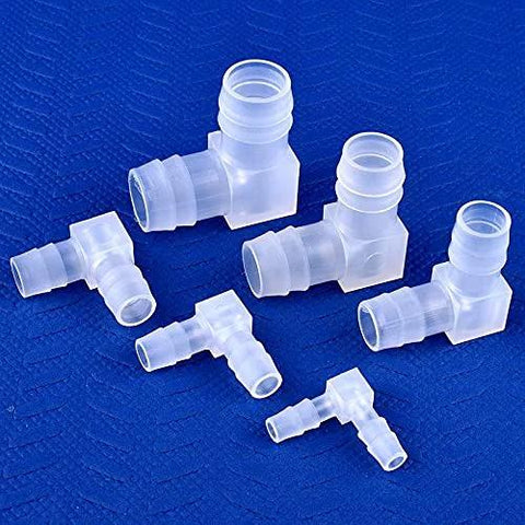 JoyTube plastic 1/4 in hose elbow barbed fittings, 90-degree, set of 6, white for boat or aquarium