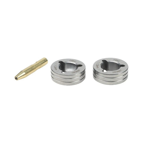 Premium Dual Size V Groove Drive Roll Kit With.030 And.035 Mig Welder Wire Feeder Gears and tools including stainless rollers and guide tip.