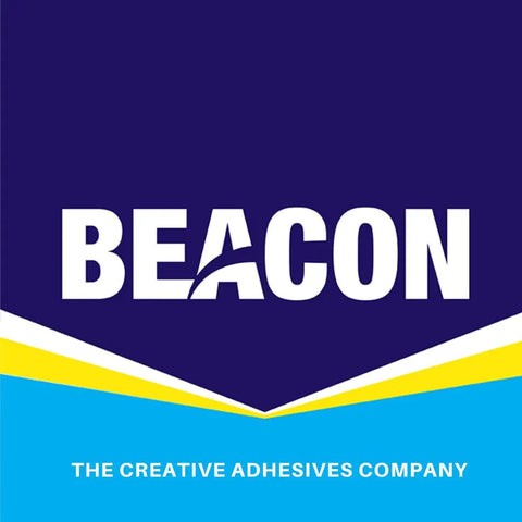 Beacon logo with the text 'The Creative Adhesives Company' under it, featuring blue and yellow design elements.