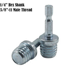 Heavy Duty 5/8 11 Male Thread To 1/4 Hex Shank Drill Adapter Pair features premium steel construction for rotary grinders.