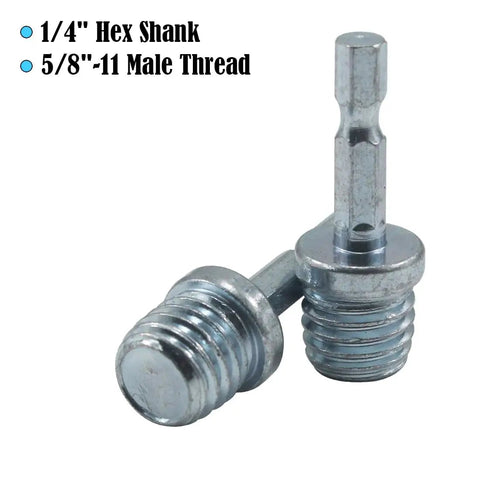 Heavy Duty 5/8 11 Male Thread To 1/4 Hex Shank Drill Adapter Pair features premium steel construction for rotary grinders.
