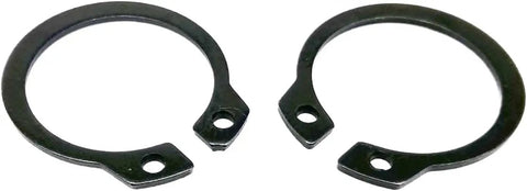 Close-up of Workhorse Assorted Retaining Ring Set 250 pcs 5 to 20 mm black 65Mn steel snap rings, C-type design.