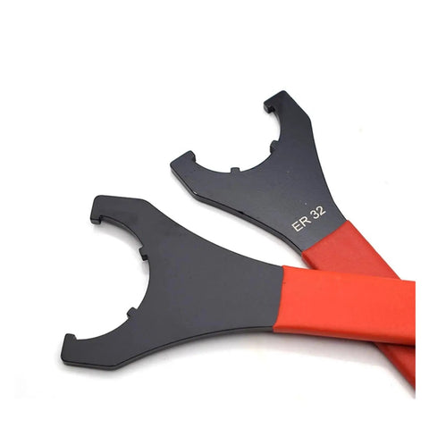 Heavy Duty ER Collet Wrench For ER32 UM And ER25 UM Plus ER40 UM Nut Spanner showing red grip and black oxidized finish.