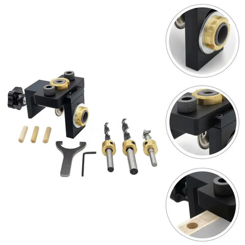 Dead Center Woodwork Punching Locator Tool For Carpentry Marking And Drawing Solid Aluminum Alloy Manual Drilling Positioner with drill bits and parts.
