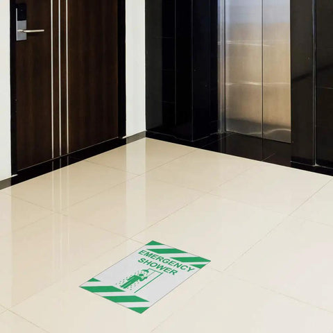 Emergency Shower Floor Decal Green Anti Slip Warning Graphic Top Shelf Vinyl Safety Marker Indoor Outdoor Industrial Sticker Super Visible Floor Sign 24 Inches Long Rock Solid Grip Vinyl Decal For Big Box Warehouses And Gym Lounges