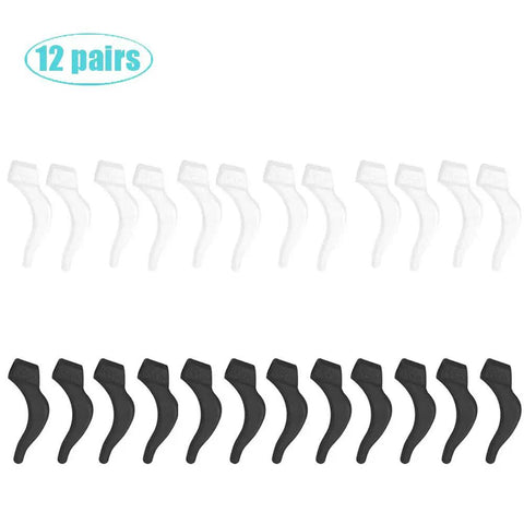 Anti Slip Eyeglass Ear Grips Set With Soft Silicone Retainers For Glasses, Sunglasses, And Specs, 12 white and black pairs