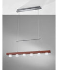 Sweet Walnut Finish 6 Light LED Pendant Adjustable From 38 To 69 Inches With Frosted Glass Diffusers, modern gray wall
