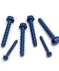 Beefy Half Inch By Five Inch Concrete Screw Anchor Kit with Drill Bit and Hex Driver, blue coated, heavy duty fasteners
