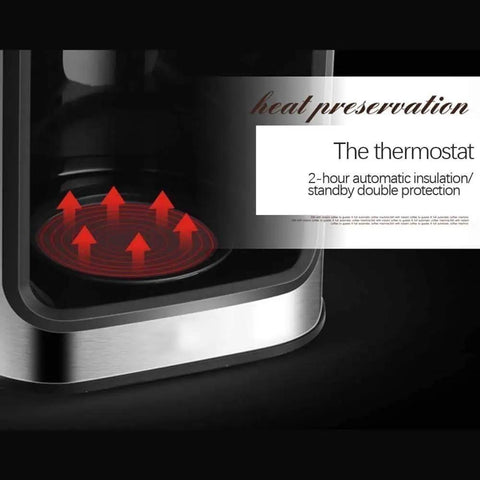 Close-up of Next Level Drip Coffee Maker With Built In Grinder, Digital Display showing heat preservation feature.