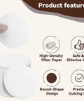 Round Cold Brew Coffee Paper Filters 500 Count Fine Disposable Rounds Fit 32 Oz Brewers showing high-density filter paper design.