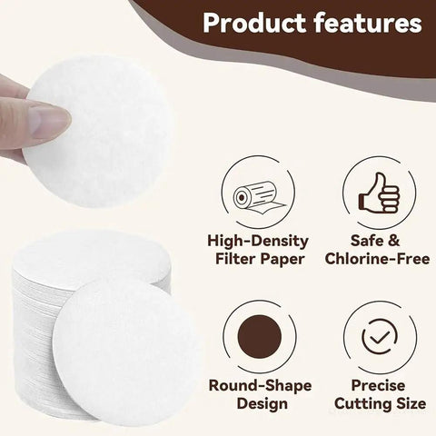 Round Cold Brew Coffee Paper Filters 500 Count Fine Disposable Rounds Fit 32 Oz Brewers showing high-density filter paper design.