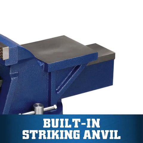 Close-up of the built-in striking anvil on a 6 Inch General Purpose Bench Vise With 120 Degree Swivel Base And 5 Inch Jaw Opening.