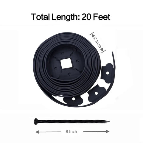 2 Inch Tall Garden Landscape Edging Kit With 20 Ft Length And 20 Spiral Spikes Black Plastic Border for lawn and yard DIY edging