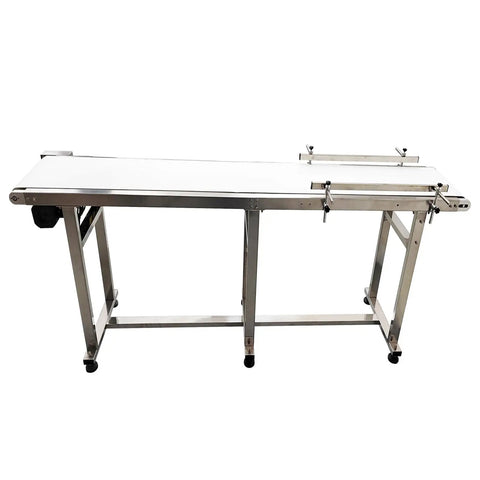 110V PU Belt Conveyor With Double Guardrails, 82.7 Inch Long Belt, 7.8 Inch Wide Flat Conveyor System, Stainless Steel Frame